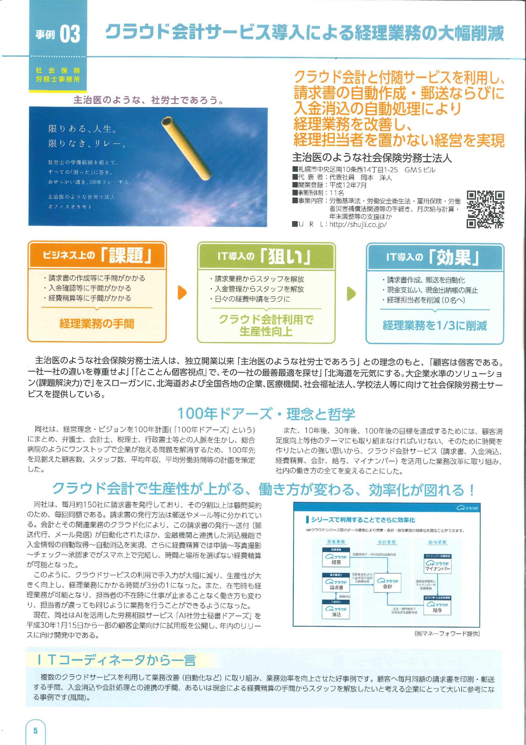 札幌商工会議所発行【生産性向上のためのIT活用事例集】に掲載されました